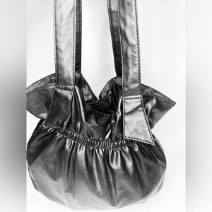 Black Faux Leather Slouchy Hobo Bag Y2K Soft Shoulder Purse